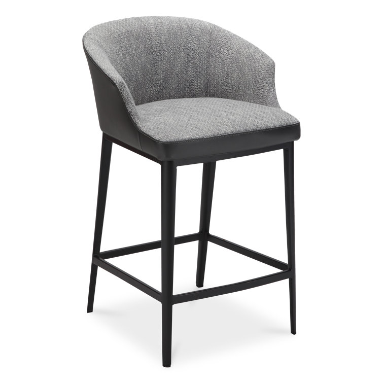 Gray Leather and Metal Contemporary Counter Stool