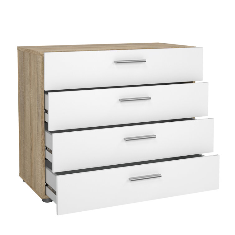 Sleek Austin 4-Drawer Chest in Oak Structure and White High Gloss