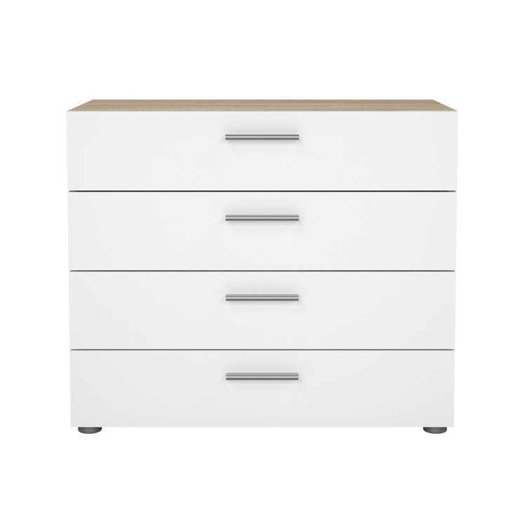 Sleek Austin 4-Drawer Chest in Oak Structure and White High Gloss