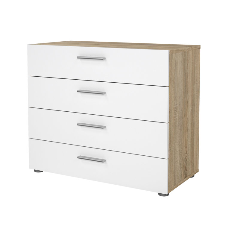 Sleek Austin 4-Drawer Chest in Oak Structure and White High Gloss