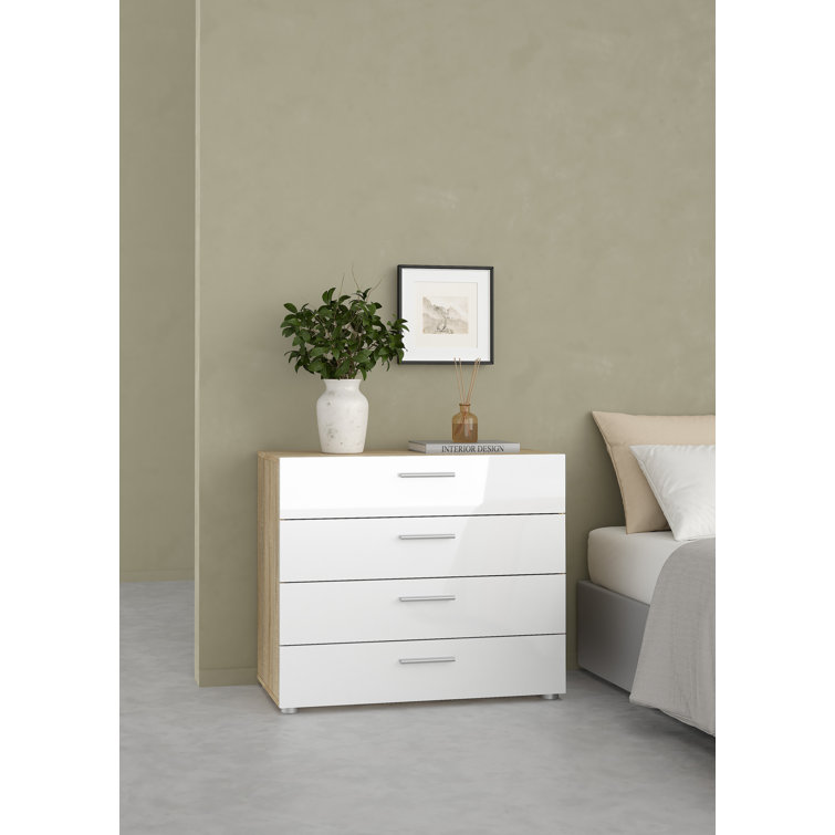 Sleek Austin 4-Drawer Chest in Oak Structure and White High Gloss