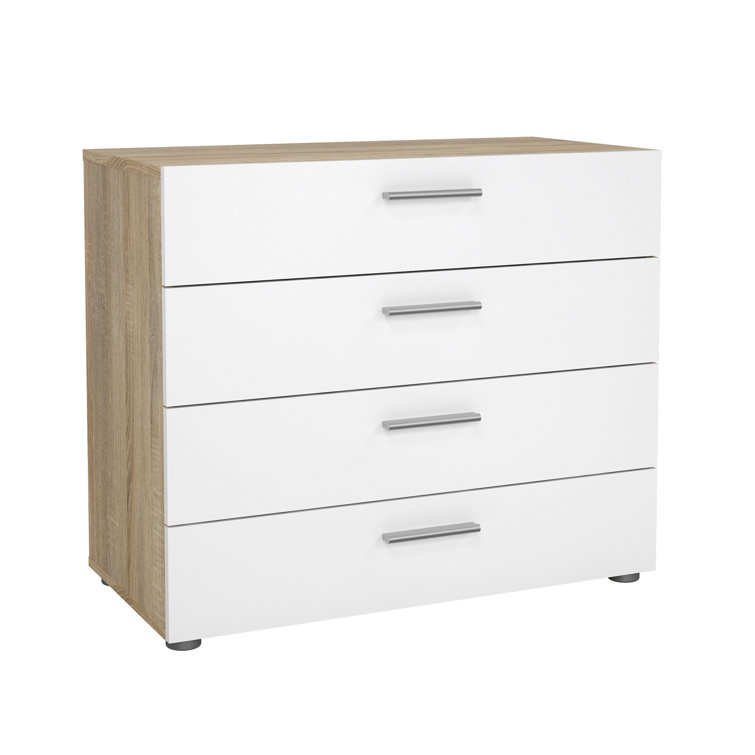 Sleek Austin 4-Drawer Chest in Oak Structure and White High Gloss