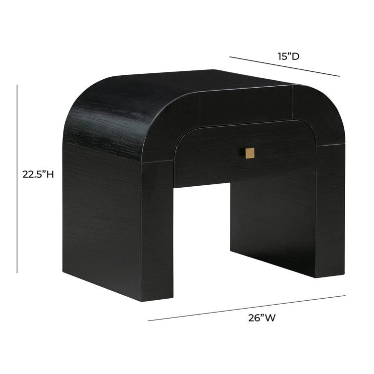 Modern Acacia Black Nightstand with Rounded Silhouette and Gold Accents