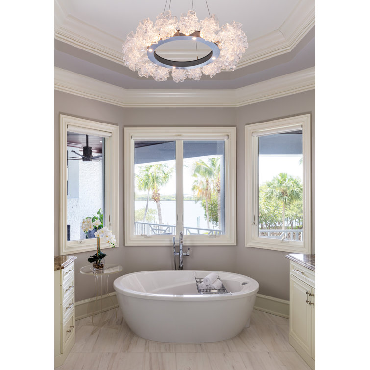 Blossom Bronze Drum 36" LED-Lit Handblown Glass Chandelier