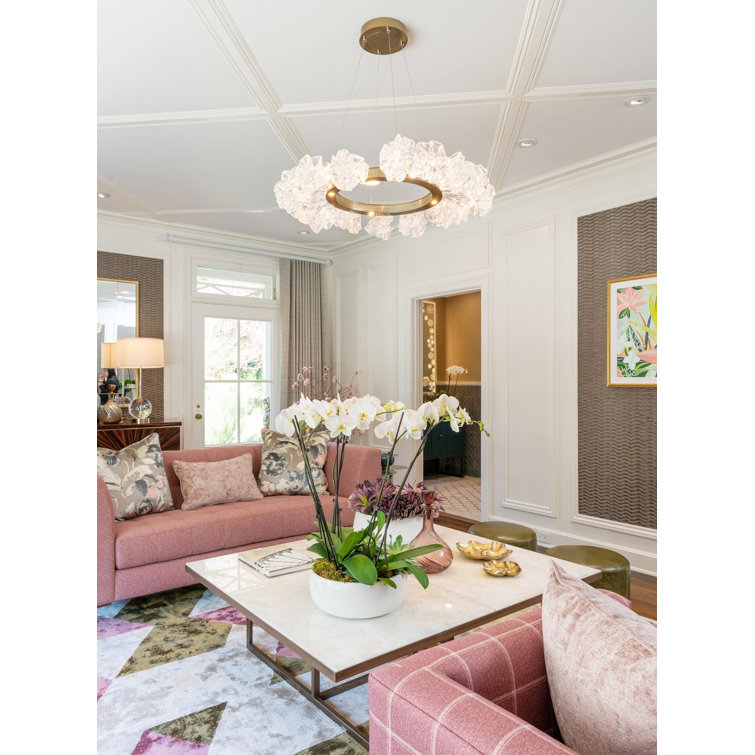Gilded Brass Blossom Ring LED Chandelier 36 in