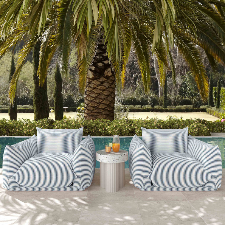 Blue and White Striped Outdoor Armchair with Cushions