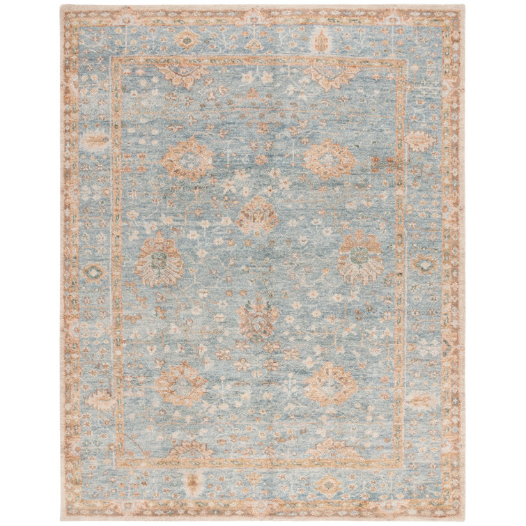 Light Blue Hand-Knotted Wool and Cotton 6' x 9' Rug