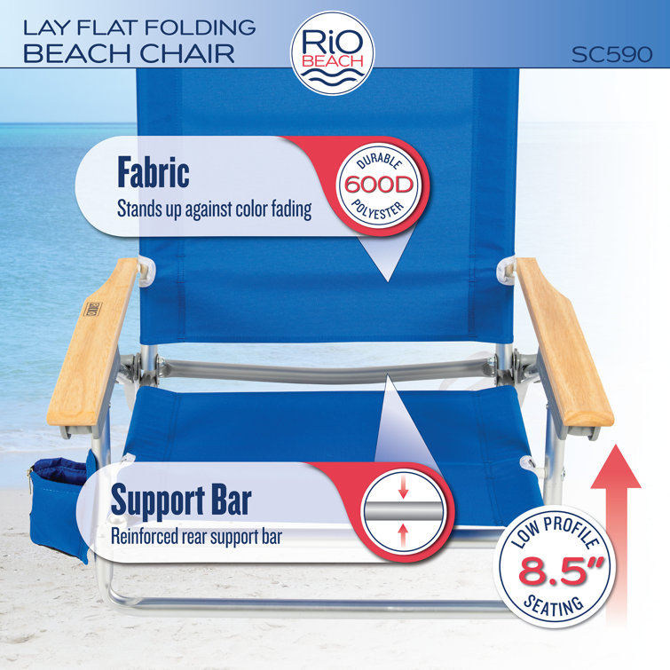 Tommy Bahama 5-Position Lightweight Aluminum Beach Chair with Cup Holder, Blue