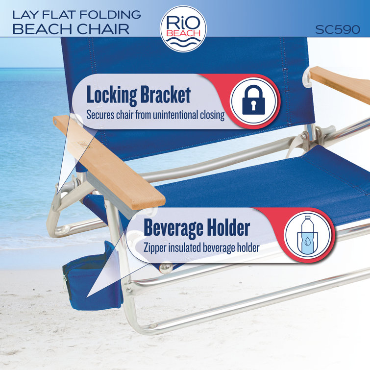 Tommy Bahama 5-Position Lightweight Aluminum Beach Chair with Cup Holder, Blue