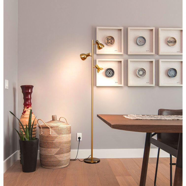 Ethan Brass LED Adjustable 3-Light Tripod Floor Lamp with Dimming