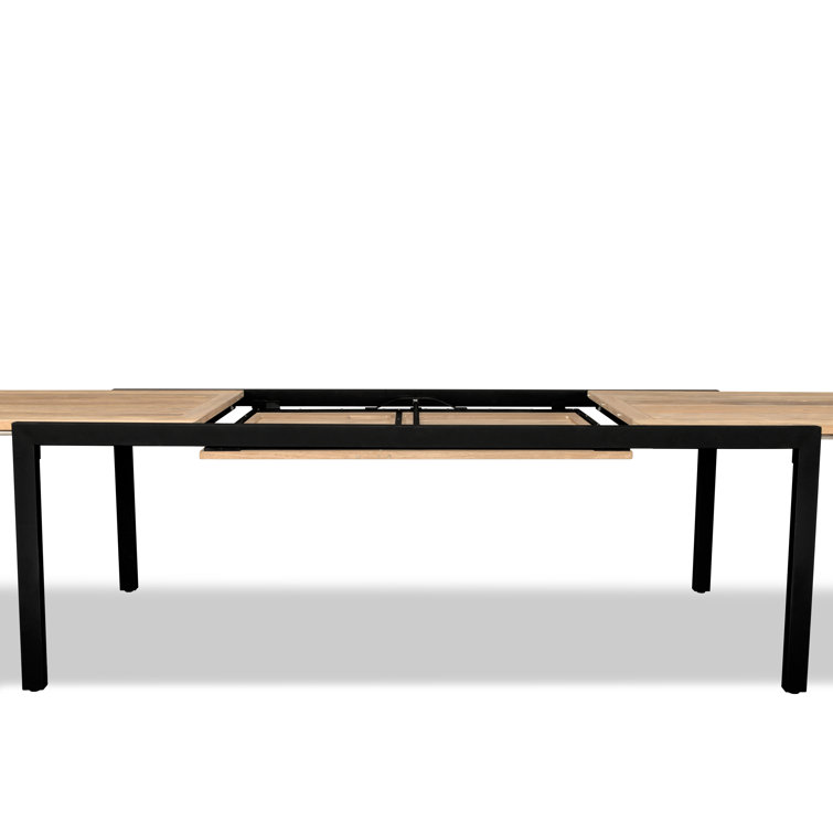 Extendable Teak and Black Metal Outdoor Dining Table
