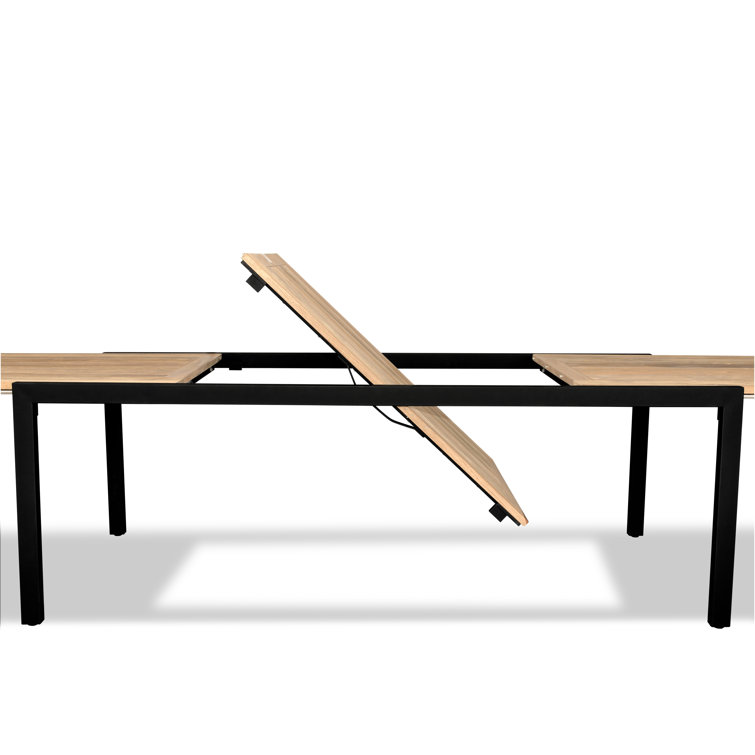 Extendable Teak and Black Metal Outdoor Dining Table