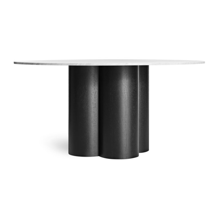 Black Ash Round Wood Dining Table with Clover Pedestal
