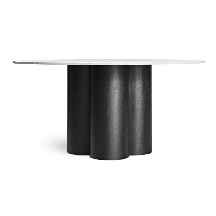 Black Ash Round Wood Dining Table with Clover Pedestal