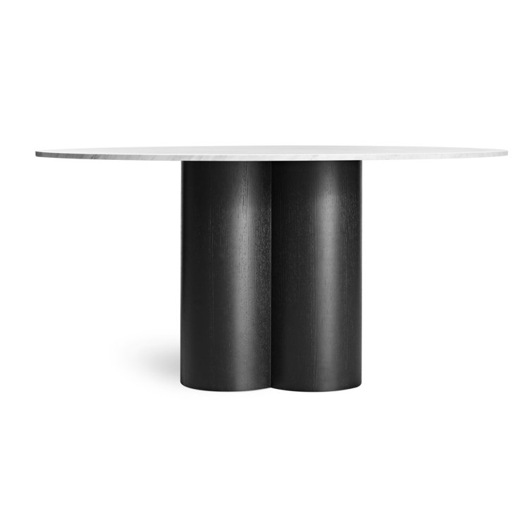 Black Ash Round Wood Dining Table with Clover Pedestal