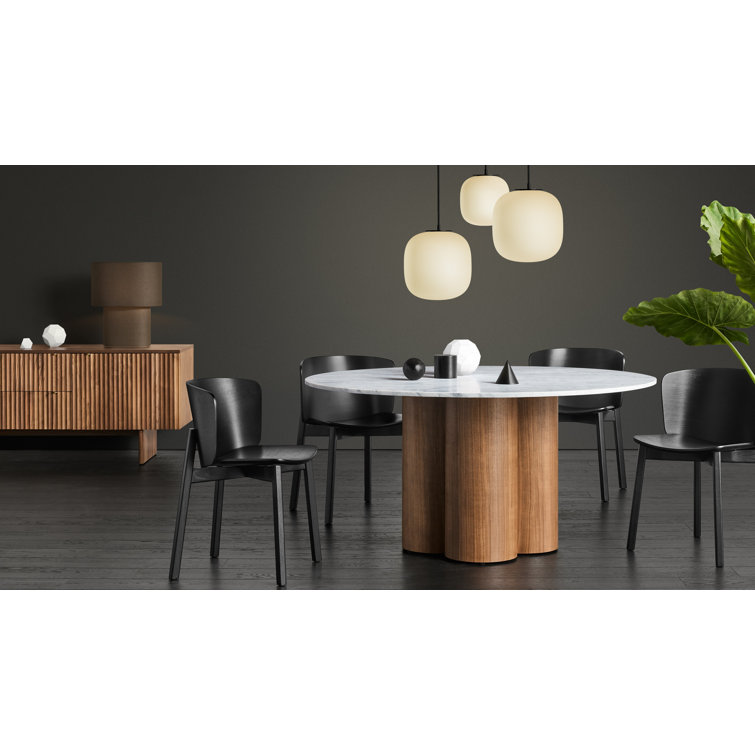 60" Round Walnut and Carrara Marble Dining Table