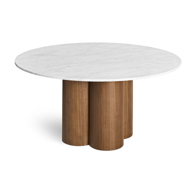 60" Round Walnut and Carrara Marble Dining Table