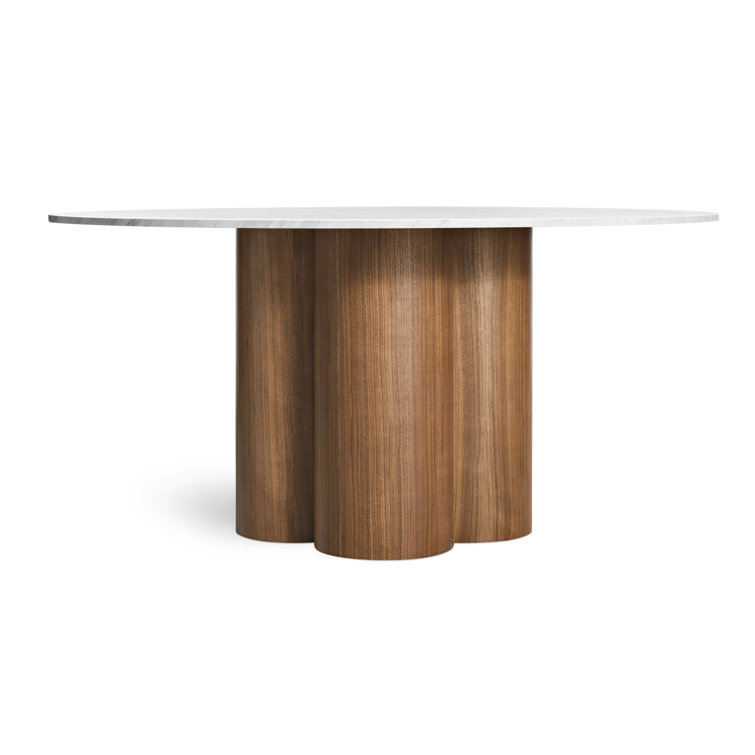 60" Round Walnut and Carrara Marble Dining Table