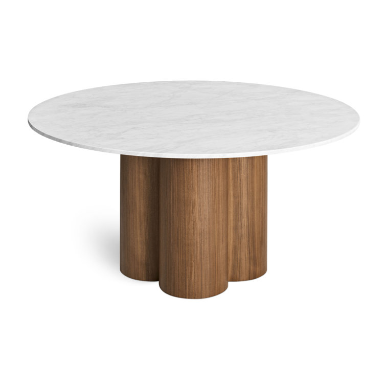 60" Round Walnut and Carrara Marble Dining Table