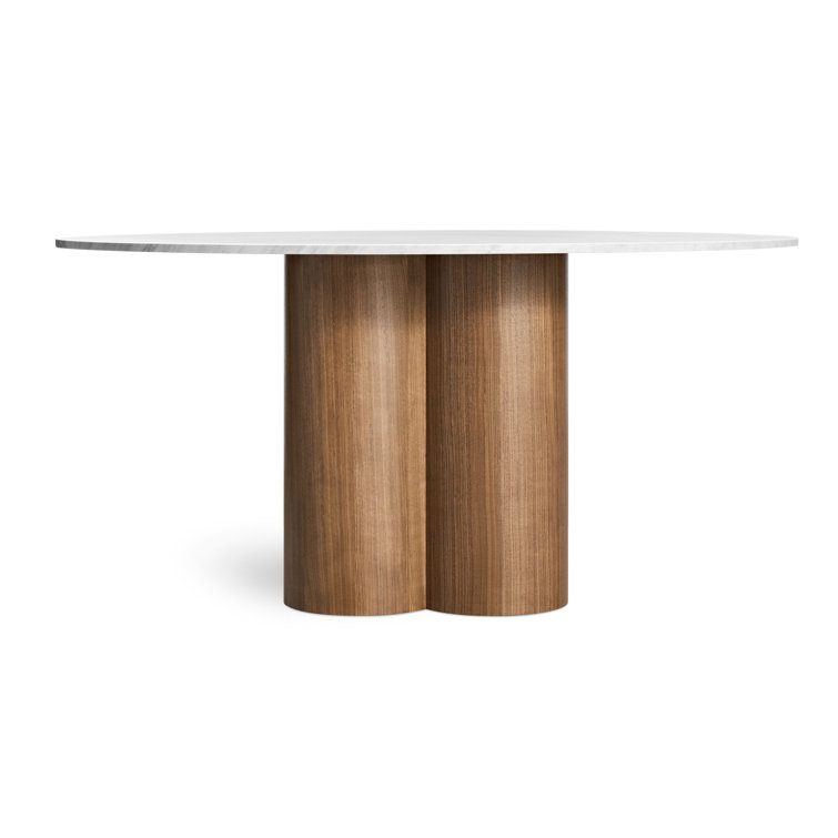 60" Round Walnut and Carrara Marble Dining Table