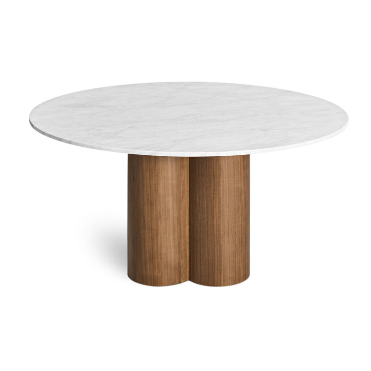 60" Round Walnut and Carrara Marble Dining Table