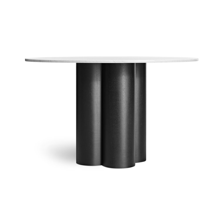48" Round Black Ash Wood Base Dining Table with White Marble Top