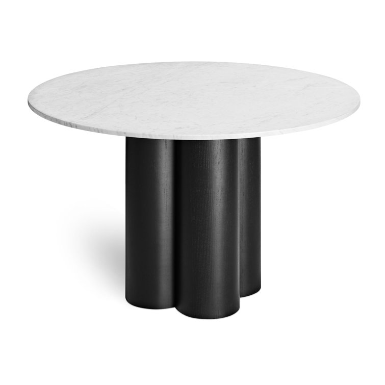 48" Round Black Ash Wood Base Dining Table with White Marble Top