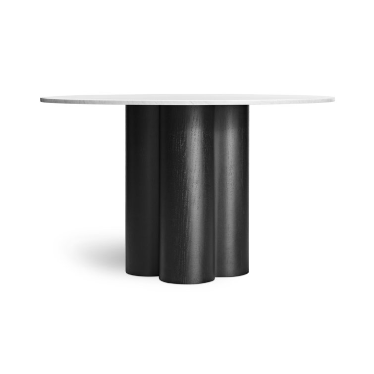 48" Round Black Ash Wood Base Dining Table with White Marble Top