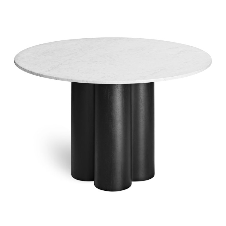 48" Round Black Ash Wood Base Dining Table with White Marble Top