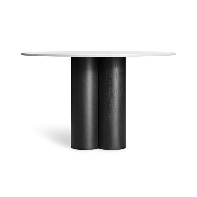 48" Round Black Ash Wood Base Dining Table with White Marble Top