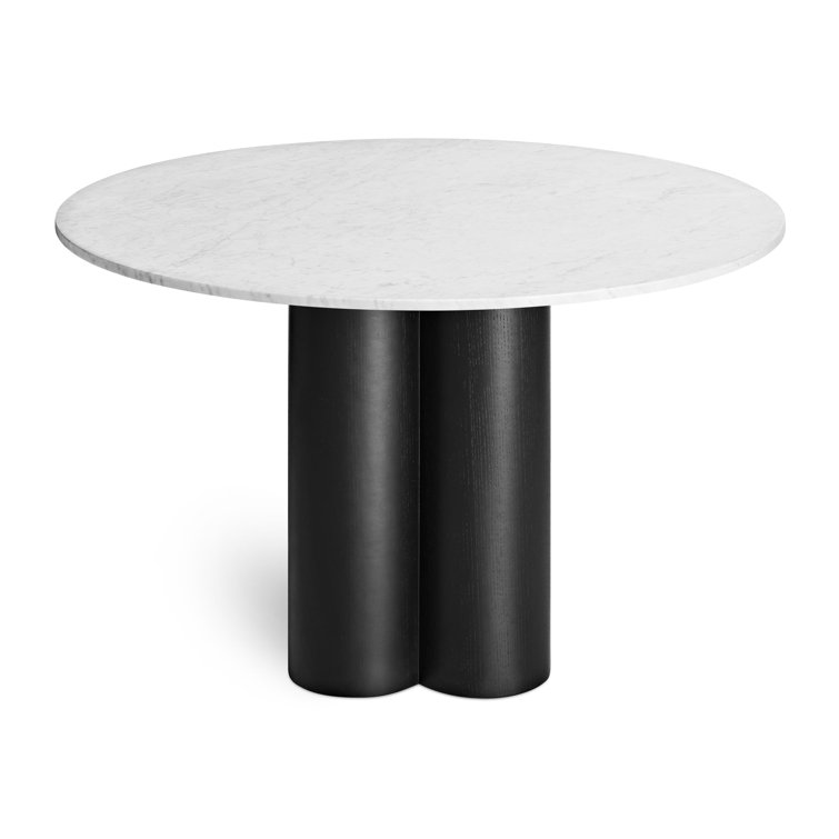 48" Round Black Ash Wood Base Dining Table with White Marble Top