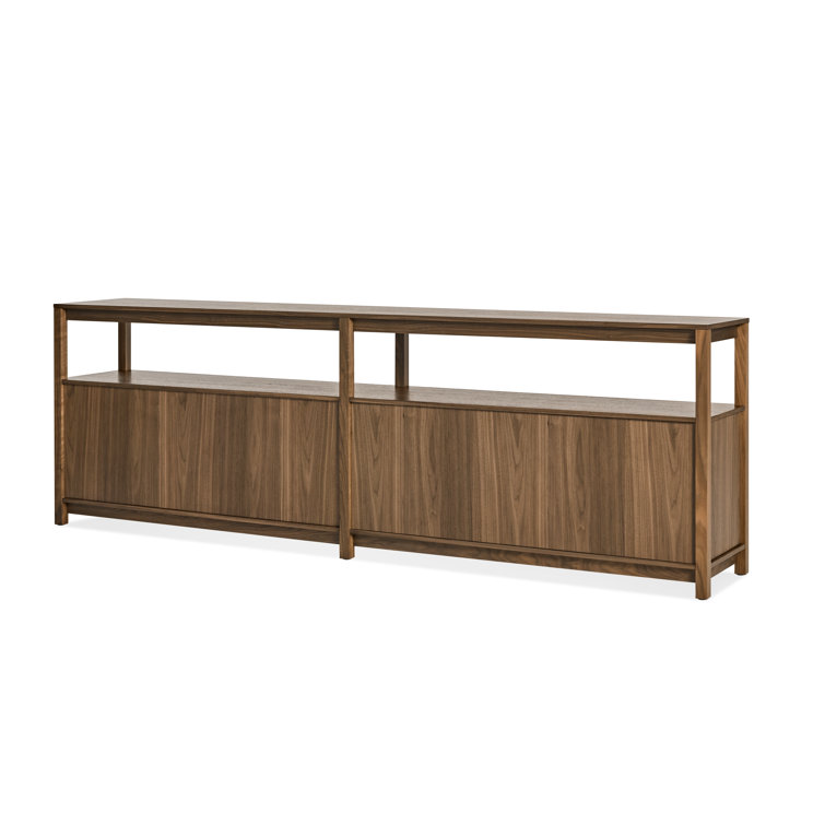Walnut Wood Low Bookcase with Storage, 26" H x 80" W x 13" D