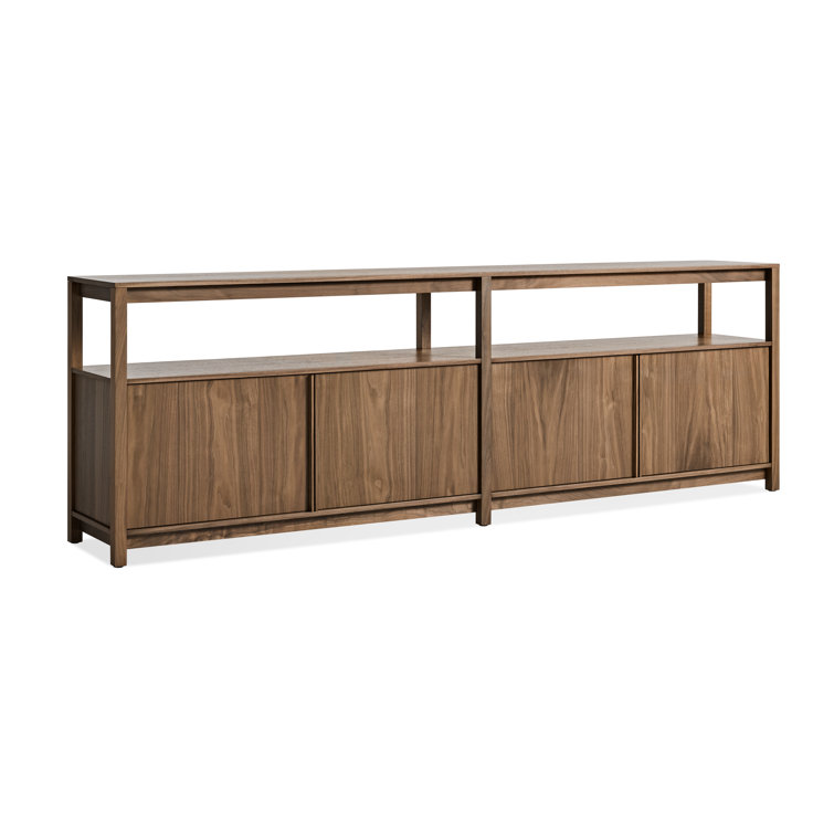 Walnut Wood Low Bookcase with Storage, 26" H x 80" W x 13" D