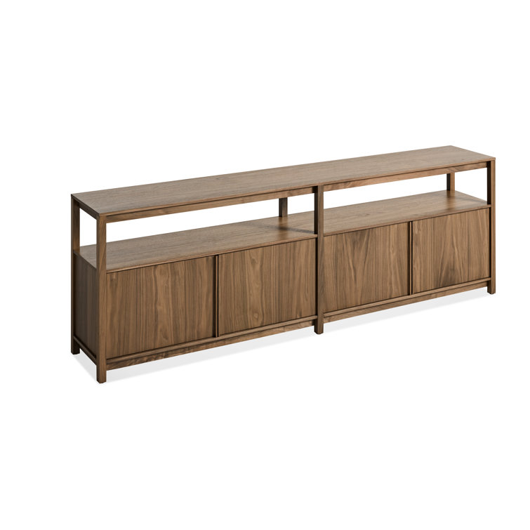 Walnut Wood Low Bookcase with Storage, 26" H x 80" W x 13" D