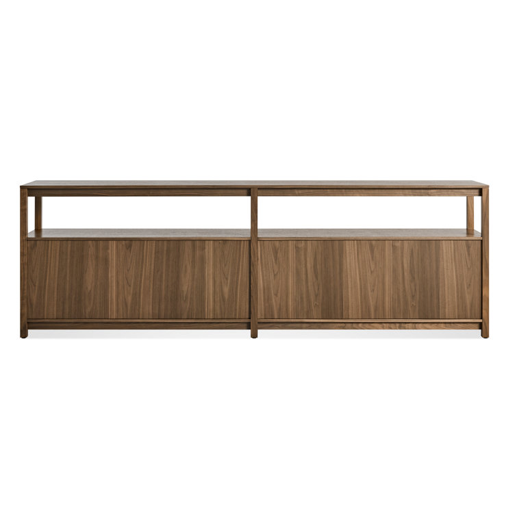 Walnut Wood Low Bookcase with Storage, 26" H x 80" W x 13" D