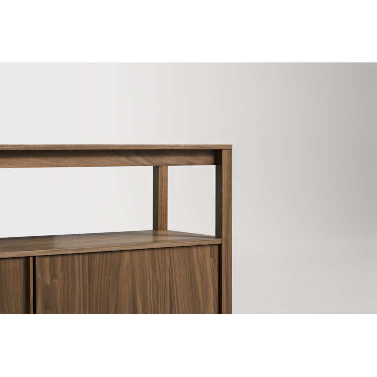 Walnut Wood Low Bookcase with Storage, 26" H x 80" W x 13" D