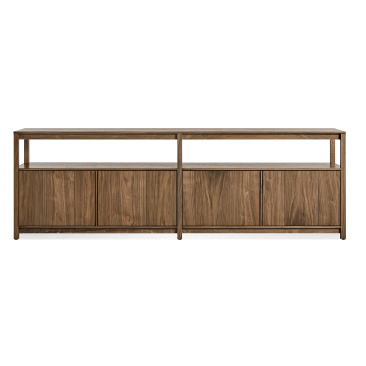 Walnut Wood Low Bookcase with Storage, 26" H x 80" W x 13" D