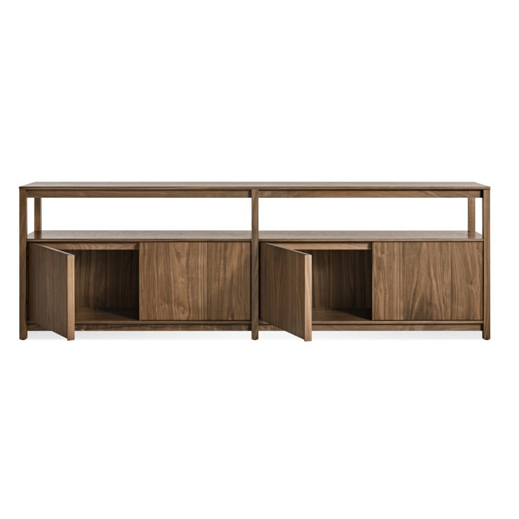 Walnut Wood Low Bookcase with Storage, 26" H x 80" W x 13" D