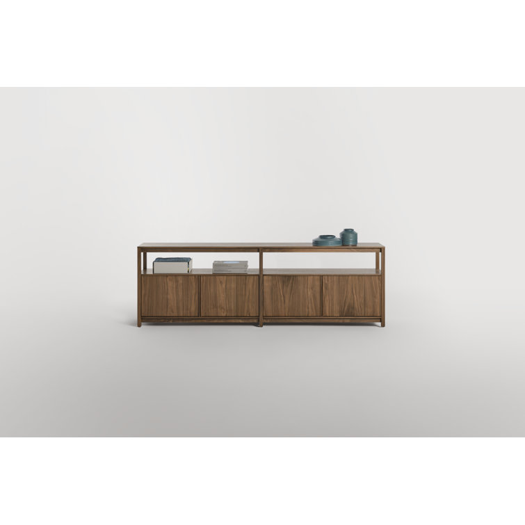 Walnut Wood Low Bookcase with Storage, 26" H x 80" W x 13" D