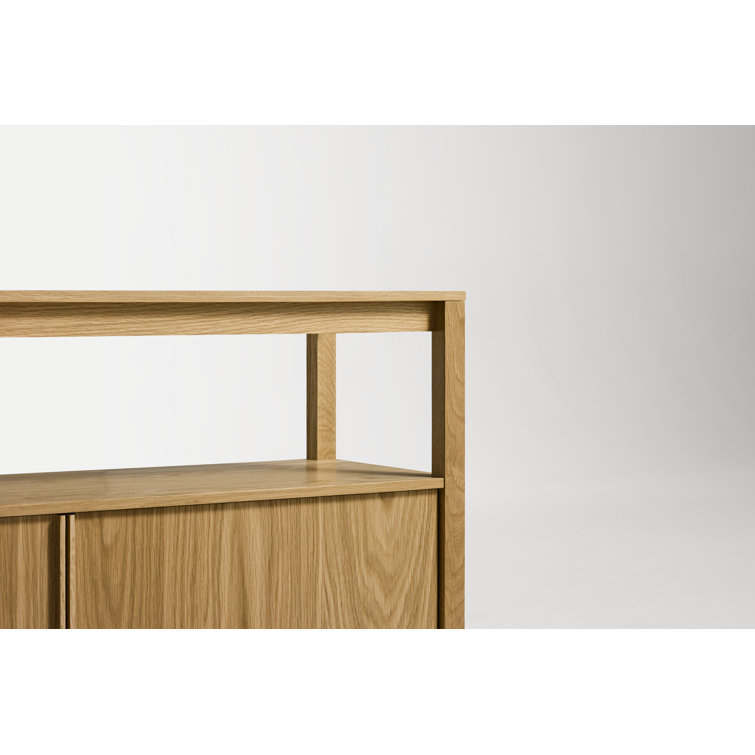 White Oak Low Bookcase with Storage and Open Shelves