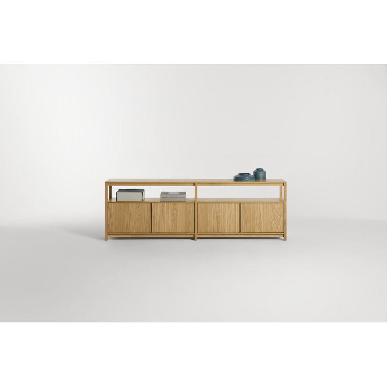 White Oak Low Bookcase with Storage and Open Shelves