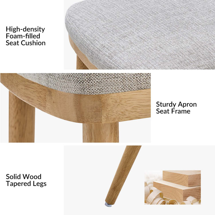 Gray Upholstered Side Chair with Natural Solid Wood Legs, Set of 2