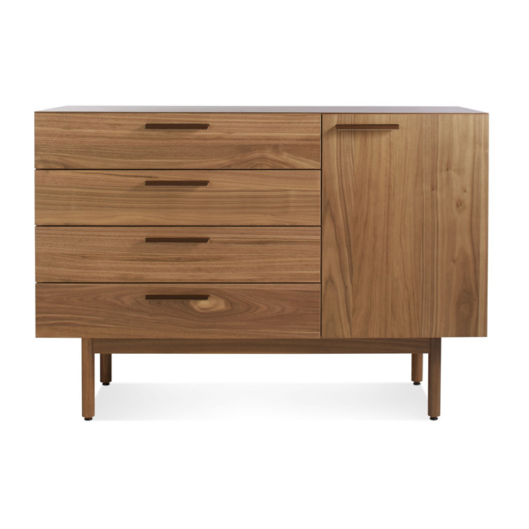 Shale Walnut 4-Drawer/1-Door Credenza Sideboard with Leather Pulls