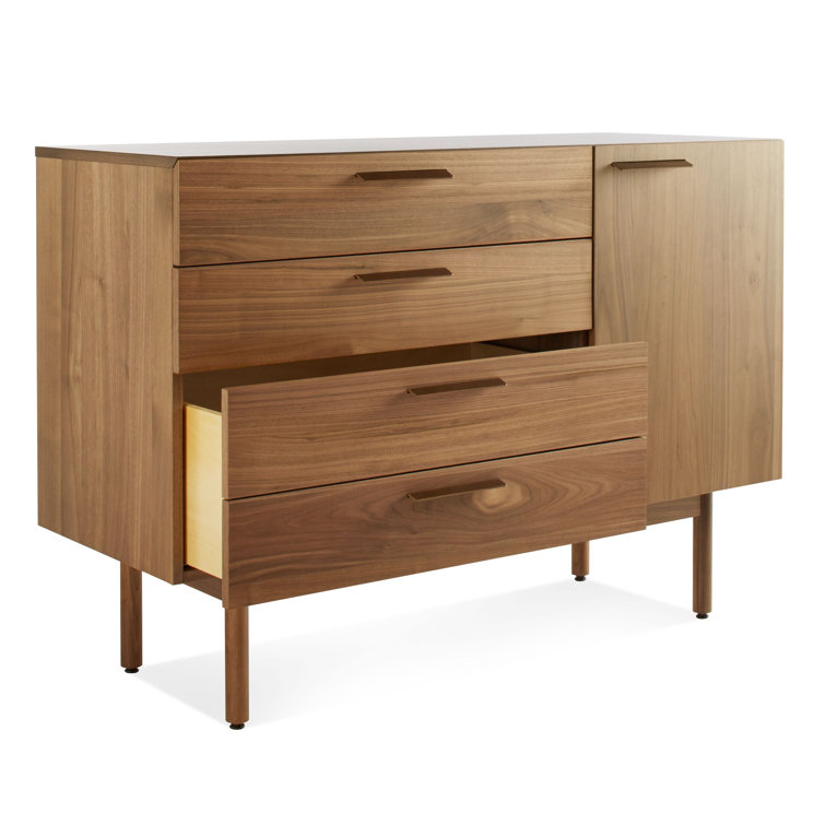 Shale Walnut 4-Drawer/1-Door Credenza Sideboard with Leather Pulls