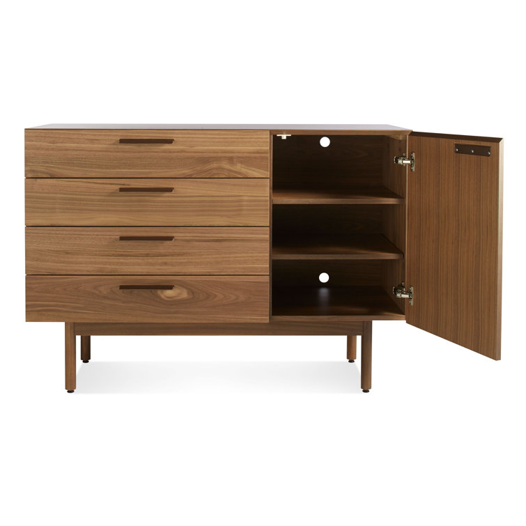 Shale Walnut 4-Drawer/1-Door Credenza Sideboard with Leather Pulls