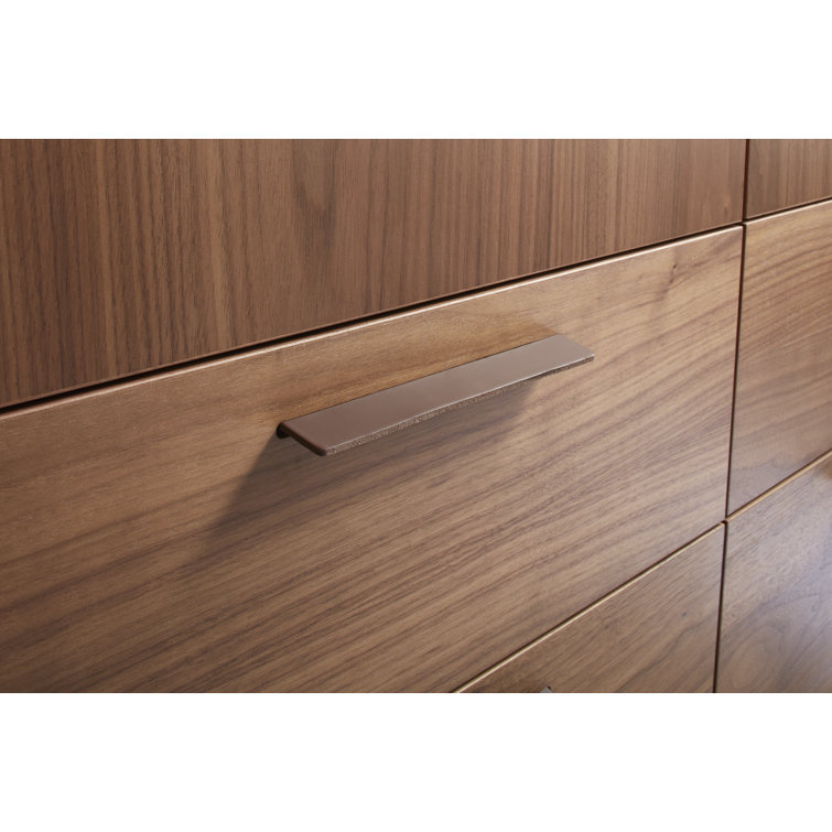 Smoke Solid Wood Bar Cabinet with Leather Pulls