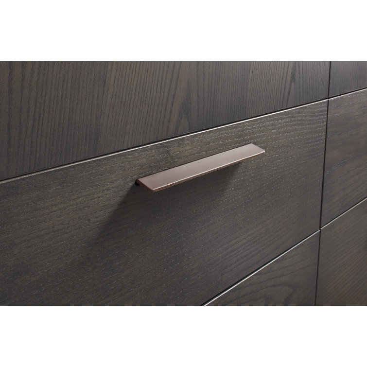 Smoke Solid Wood Bar Cabinet with Leather Pulls