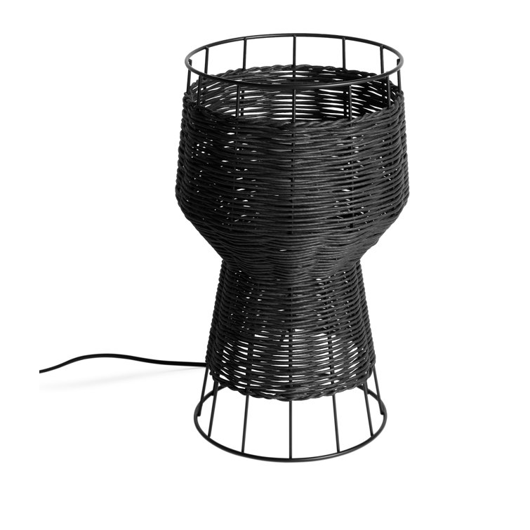 Black Metal and Rattan Table Lamp with Architectural Design