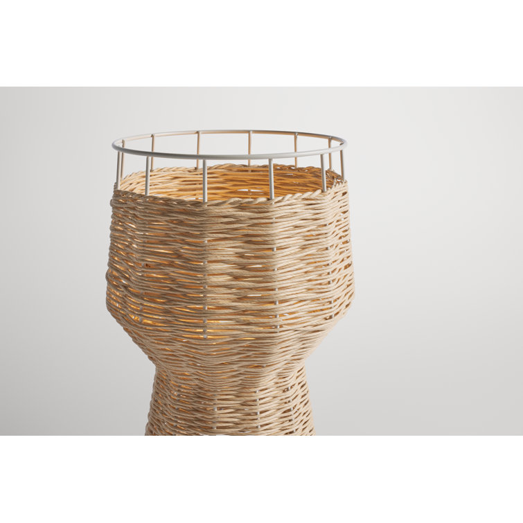Natural Rattan and White Metal Table Lamp