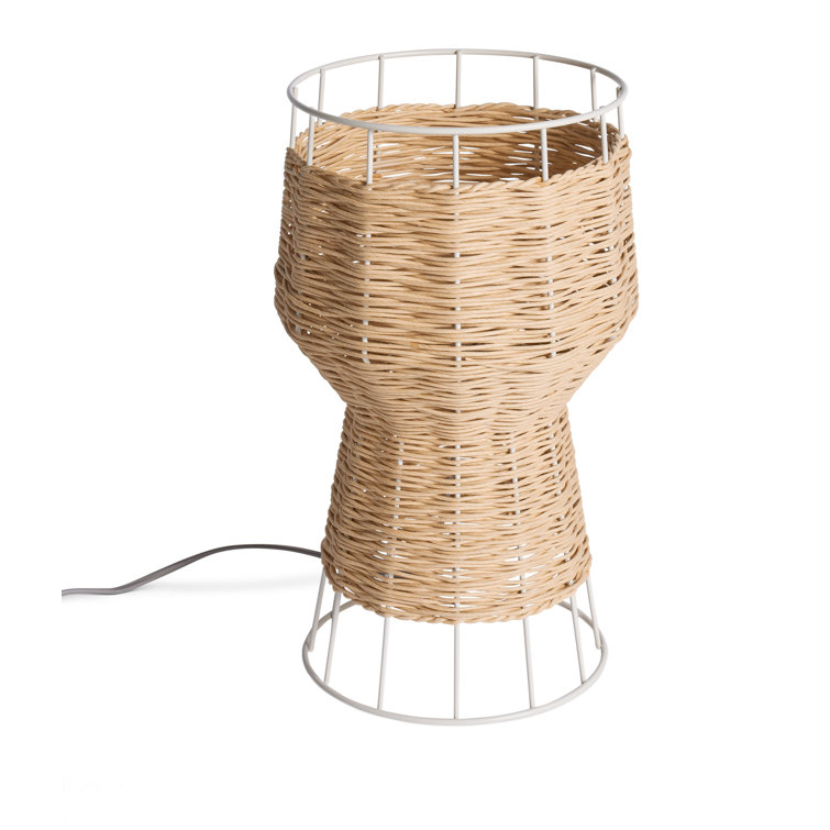 Natural Rattan and White Metal Table Lamp